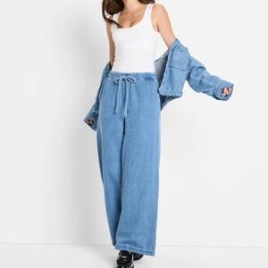 🆕 Future Collective Light Wash Denim Wide Leg Drawstring Pants - 2X